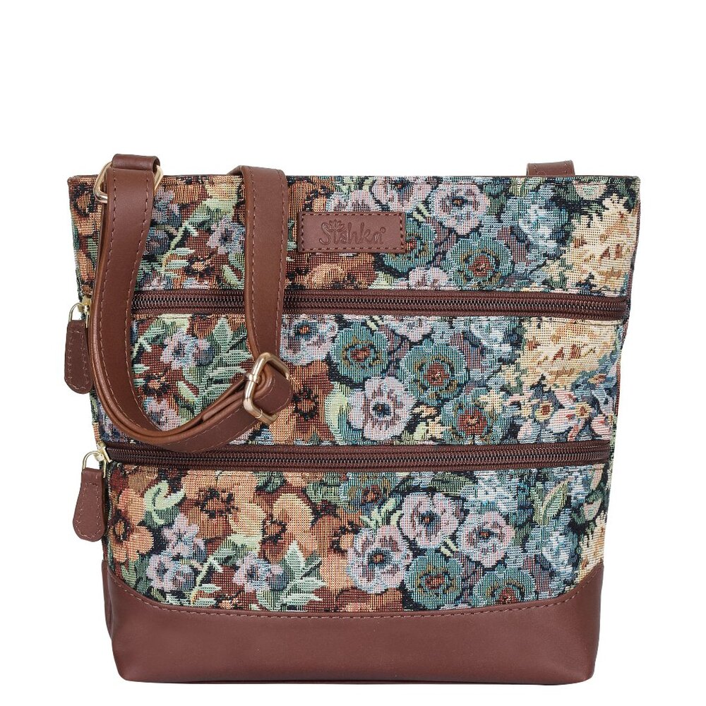 Ladies' Tapestry Messenger Sling Bag in Botanical Pattern – Crossbody Bag Purse